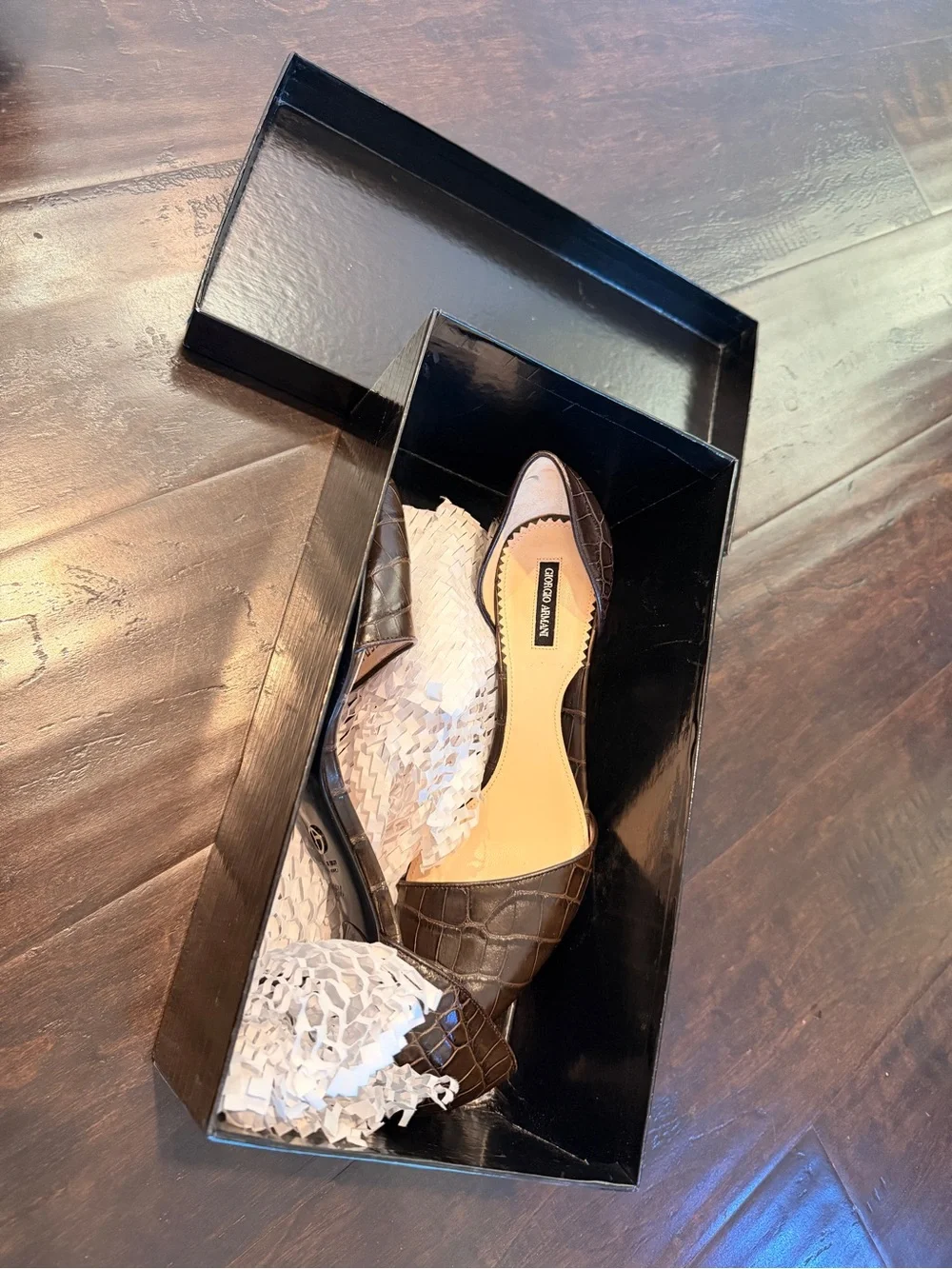 Giorgio Armani Shoes Women's Pointed D'orsay Pump In Dark Brown Croc